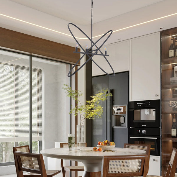 HomeRoots Black Modern Geometric Four-Light Metal Chandelier - Bold Statement Piece for Any Room Decor 569446