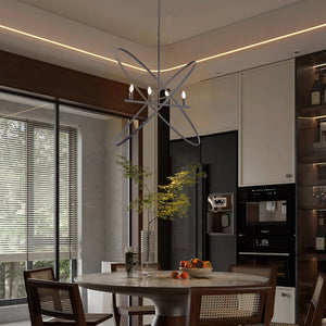 HomeRoots Black Modern Geometric Four-Light Metal Chandelier - Bold Statement Piece for Any Room Decor 569446