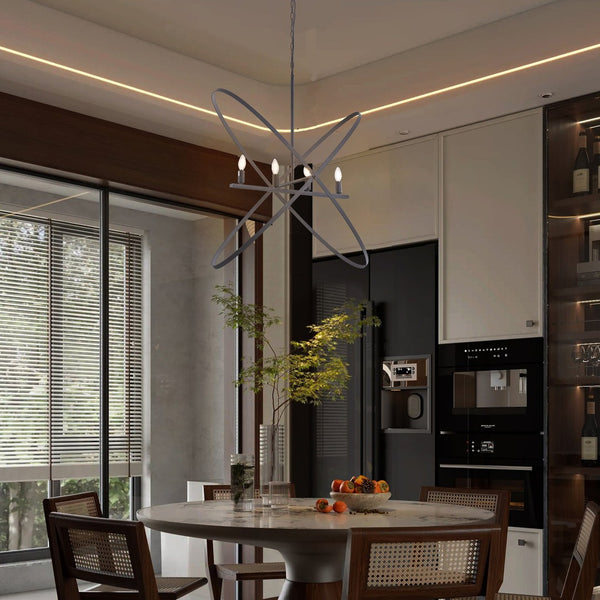 HomeRoots Black Modern Geometric Four-Light Metal Chandelier - Bold Statement Piece for Any Room Decor 569446
