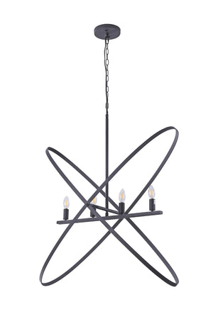 HomeRoots Black Modern Geometric Four-Light Metal Chandelier - Bold Statement Piece for Any Room Decor 569446