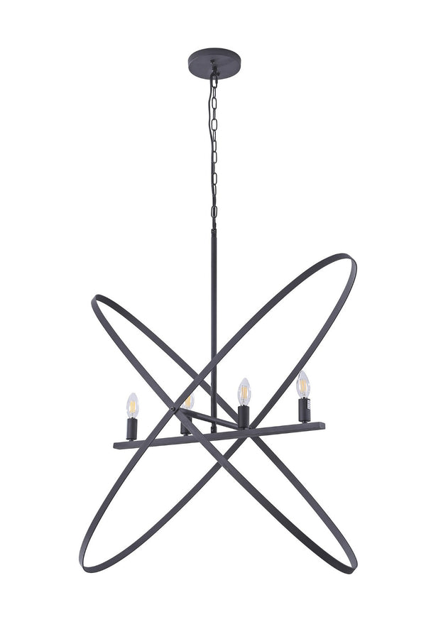 HomeRoots Black Modern Geometric Four-Light Metal Chandelier - Bold Statement Piece for Any Room Decor 569446