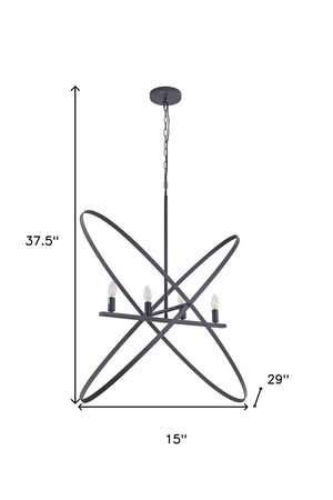 HomeRoots Black Modern Geometric Four-Light Metal Chandelier - Bold Statement Piece for Any Room Decor 569446