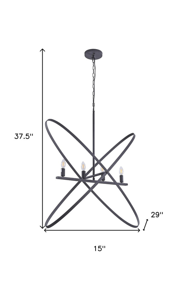 HomeRoots Black Modern Geometric Four-Light Metal Chandelier - Bold Statement Piece for Any Room Decor 569446