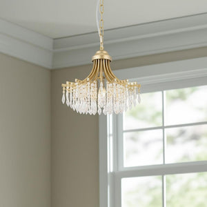 HomeRoots Clear Elegant Gold Metal Chandelier with Crystals - Classic Empire Design for Any Space 569447