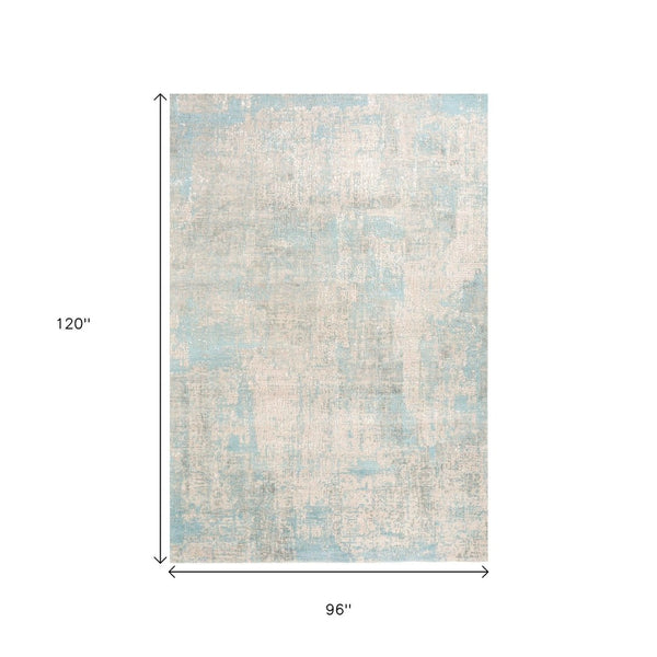 HomeRoots 8' X 10' Blue Abstract Hand-Knotted Area Rug - Luxurious Wool, Unique Design, Perfect for Modern Spaces 569448