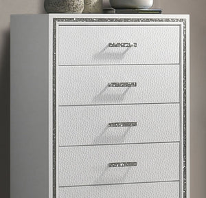 English Elm Contemporary Chic Chest with Gold Accents, Acrylic Trim, Metal Bracket Legs and Dust‑Proof Drawers White 21 L x 35 W x 49 H B2741P372211