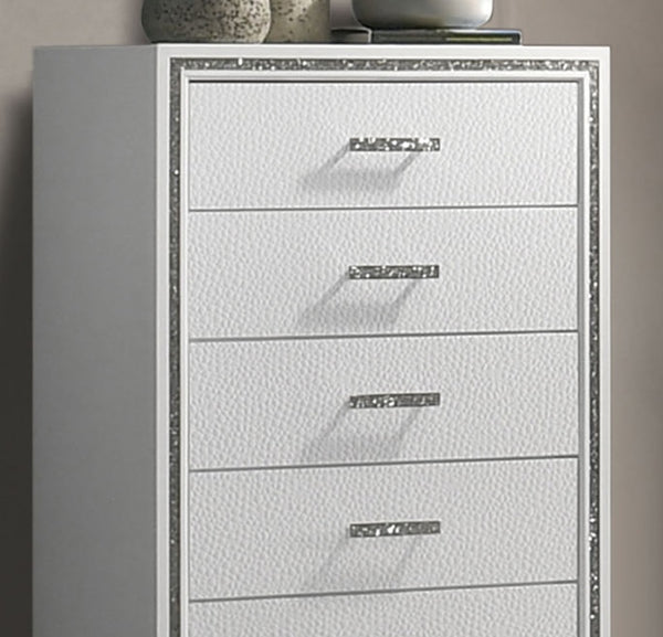 English Elm Contemporary Chic Chest with Gold Accents, Acrylic Trim, Metal Bracket Legs and Dust‑Proof Drawers White 21 L x 35 W x 49 H B2741P372211