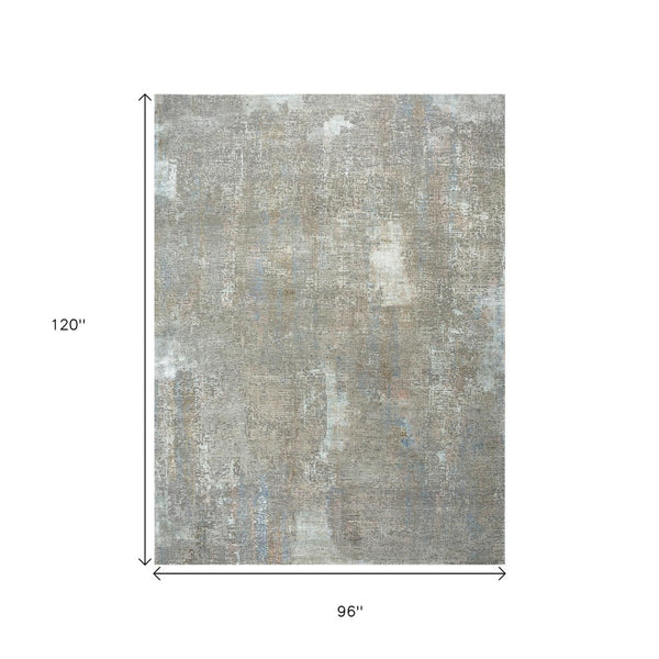 HomeRoots 8' X 10' Blue Abstract Hand-Knotted Wool Area Rug - Unique Artisan Design for Modern Spaces 569450