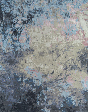 HomeRoots 8' X 10' Blue Abstract Hand-Knotted Area Rug - Modern Wool Design for Style & Comfort in Any Space 569453