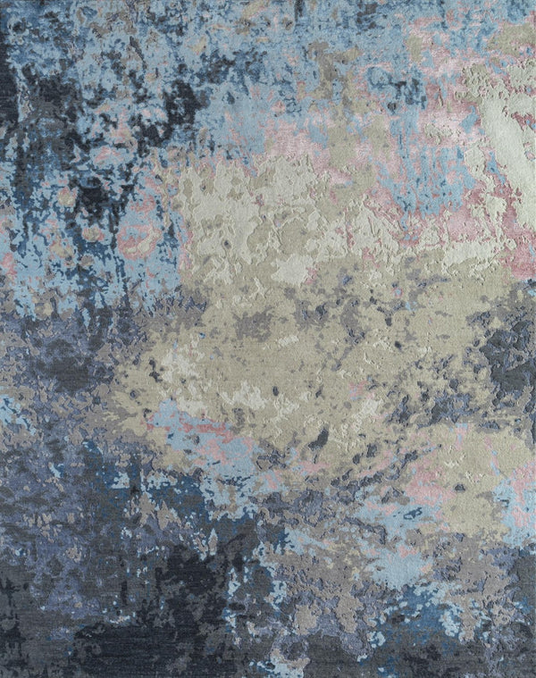 HomeRoots 8' X 10' Blue Abstract Hand-Knotted Area Rug - Modern Wool Design for Style & Comfort in Any Space 569453