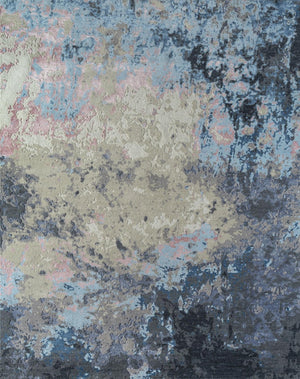 HomeRoots 8' X 10' Blue Abstract Hand-Knotted Area Rug - Modern Wool Design for Style & Comfort in Any Space 569453