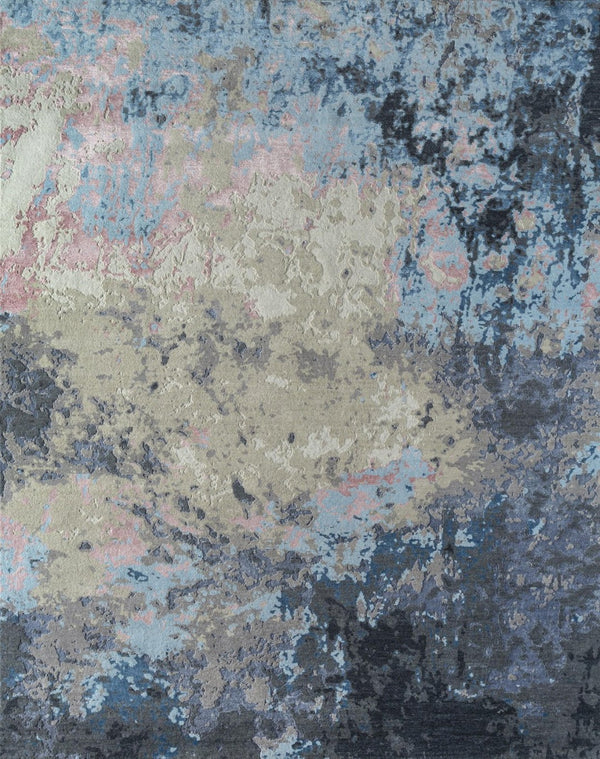 HomeRoots 8' X 10' Blue Abstract Hand-Knotted Area Rug - Modern Wool Design for Style & Comfort in Any Space 569453
