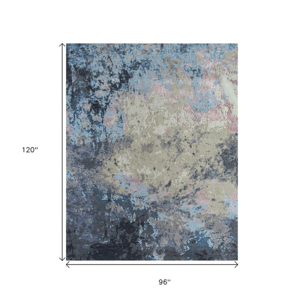 HomeRoots 8' X 10' Blue Abstract Hand-Knotted Area Rug - Modern Wool Design for Style & Comfort in Any Space 569453