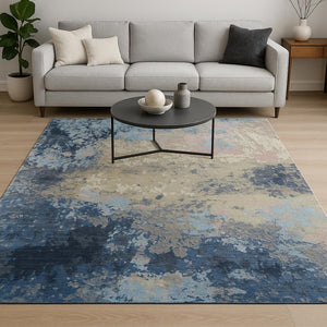 HomeRoots 8' X 10' Blue Abstract Hand-Knotted Area Rug - Modern Wool Design for Style & Comfort in Any Space 569453