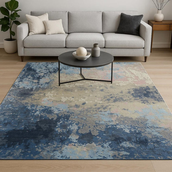 HomeRoots 8' X 10' Blue Abstract Hand-Knotted Area Rug - Modern Wool Design for Style & Comfort in Any Space 569453