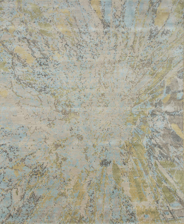 HomeRoots 8' X 10' Blue Abstract Hand-Knotted Area Rug – Artisan Crafted Wool for Unique Style & Comfort 569454
