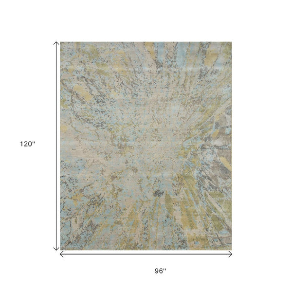HomeRoots 8' X 10' Blue Abstract Hand-Knotted Area Rug – Artisan Crafted Wool for Unique Style & Comfort 569454