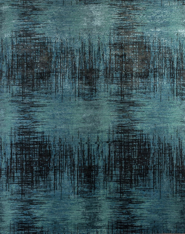 HomeRoots 8' X 10' Hand-Knotted Blue Abstract Area Rug - Contemporary Wool Design for Living Room Elegance 569456