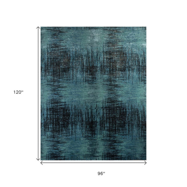 HomeRoots 8' X 10' Hand-Knotted Blue Abstract Area Rug - Contemporary Wool Design for Living Room Elegance 569456
