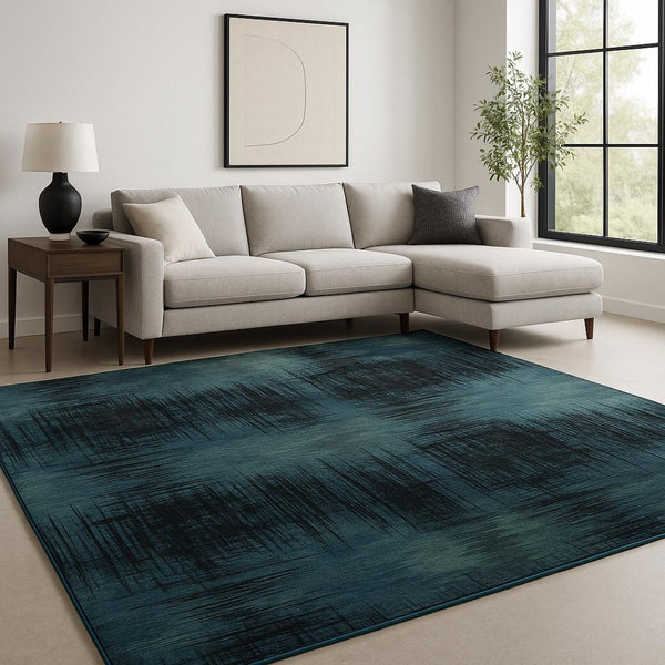 HomeRoots 8' X 10' Hand-Knotted Blue Abstract Area Rug - Contemporary Wool Design for Living Room Elegance 569456