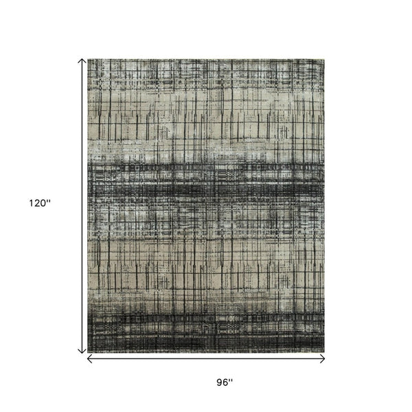 HomeRoots 8' X 10' Black Abstract Hand-Knotted Wool Area Rug - Artisan-Crafted, Durable, and Stylish Accent Piece 569457