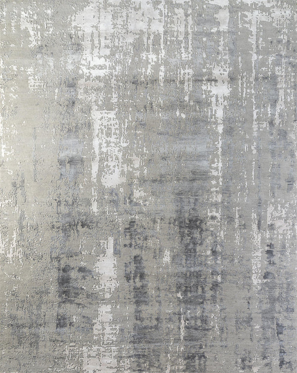 Homeroots 8' X 10' Ivory Beige And Gray Abstract Hand Knotted Area Rug  Wool,Bamboo Silk 569458