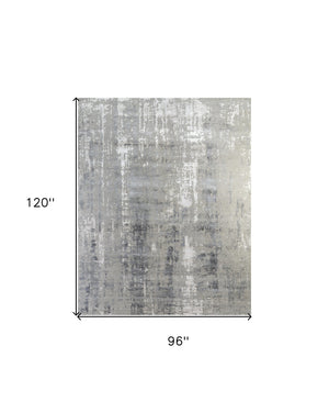 Homeroots 8' X 10' Ivory Beige And Gray Abstract Hand Knotted Area Rug  Wool,Bamboo Silk 569458