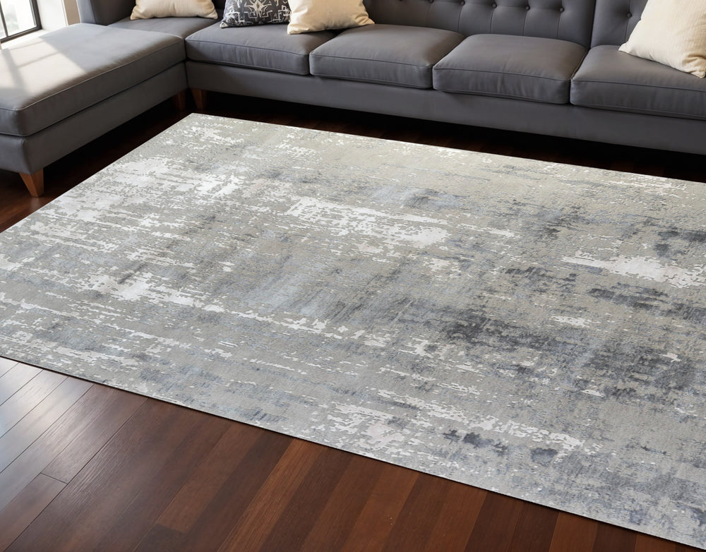 Homeroots 8' X 10' Ivory Beige And Gray Abstract Hand Knotted Area Rug  Wool,Bamboo Silk 569458