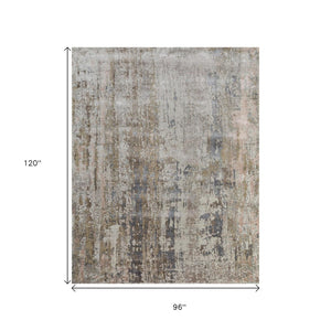 HomeRoots 8' X 10' Blue Abstract Hand-Knotted Area Rug – Luxurious Wool, Unique Design for Modern Spaces 569459