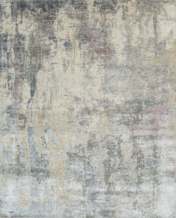 HomeRoots 8' X 10' Blue Abstract Hand-Knotted Area Rug - Artisan Crafted Wool, Unique Design for Modern Interiors 569460