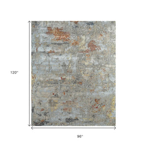 HomeRoots 8' X 10' Blue Abstract Hand-Knotted Area Rug - Premium Wool, Unique Design for Modern Interiors 569461