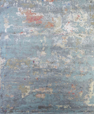 HomeRoots 8' X 10' Blue Abstract Hand-Knotted Wool Area Rug - Elevate Your Space with Artisan Craftsmanship! 569462
