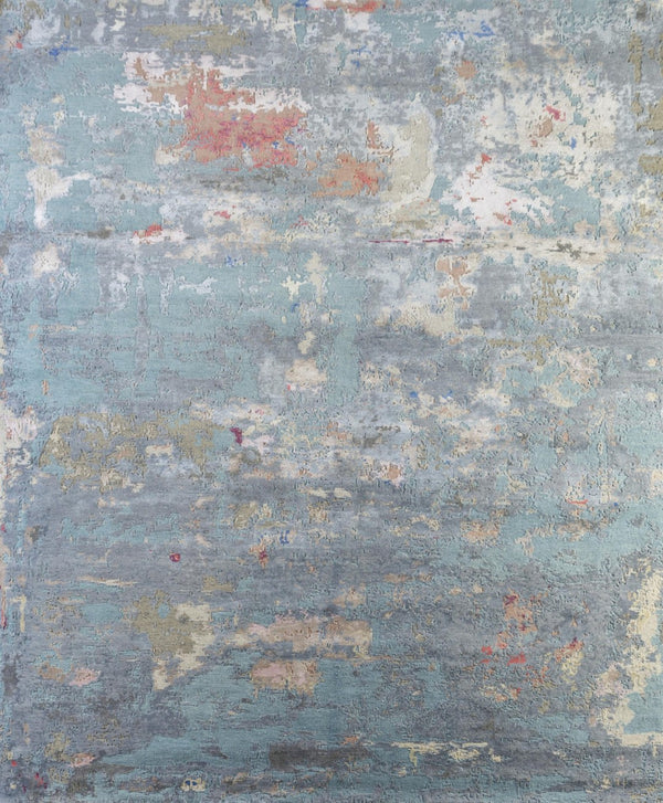 HomeRoots 8' X 10' Blue Abstract Hand-Knotted Wool Area Rug - Elevate Your Space with Artisan Craftsmanship! 569462