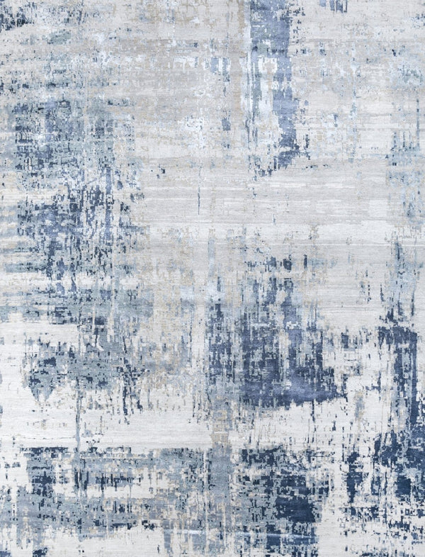 HomeRoots 8' X 10' Blue Abstract Hand-Knotted Area Rug - Artisan Wool Craftsmanship for Timeless Elegance 569464