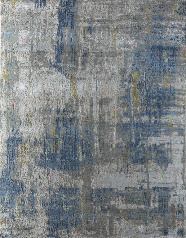 HomeRoots 8' X 10' Blue Abstract Hand-Knotted Wool Area Rug - Artisan Crafted, Durable, and Contemporary Décor Solution 569465
