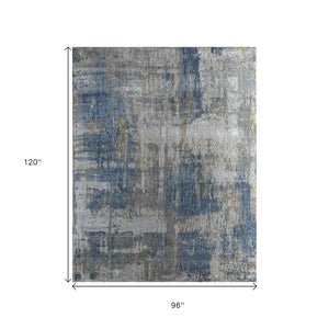 HomeRoots 8' X 10' Blue Abstract Hand-Knotted Wool Area Rug - Artisan Crafted, Durable, and Contemporary Décor Solution 569465