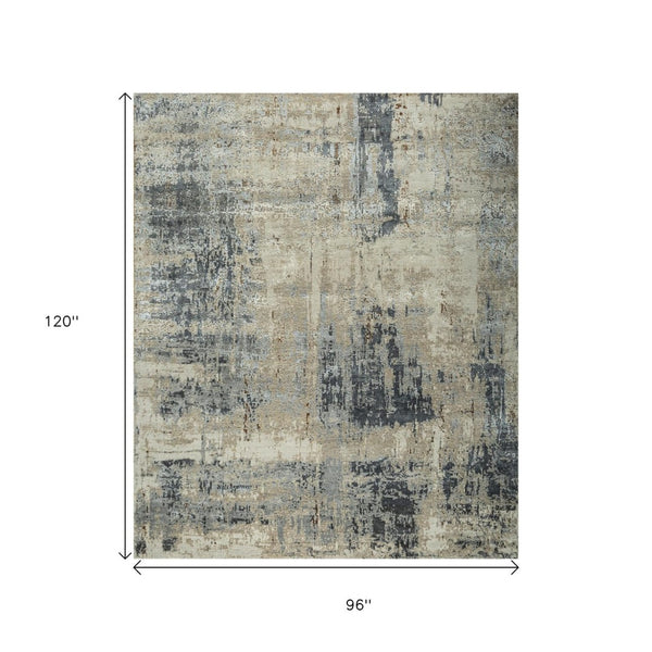 HomeRoots 8' X 10' Modern Brown Abstract Hand-Knotted Wool Area Rug - Soft, Durable, and Stylish Floor Covering 569466