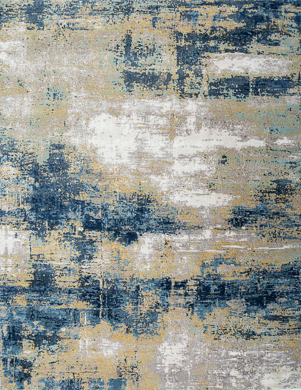 Homeroots 8' X 10' Blue Ivory And Gold Abstract Hand Knotted Area Rug  Wool,Bamboo Silk 569468
