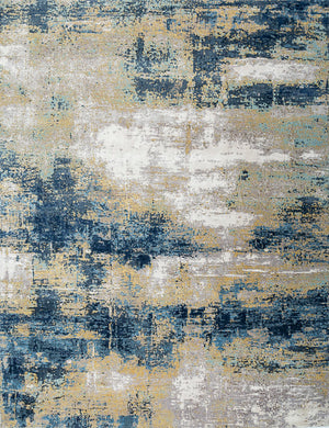 Homeroots 8' X 10' Blue Ivory And Gold Abstract Hand Knotted Area Rug  Wool,Bamboo Silk 569468