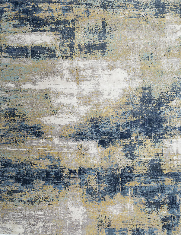 Homeroots 8' X 10' Blue Ivory And Gold Abstract Hand Knotted Area Rug  Wool,Bamboo Silk 569468
