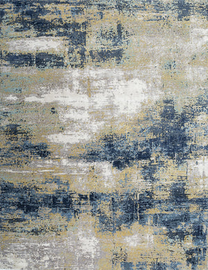 Homeroots 8' X 10' Blue Ivory And Gold Abstract Hand Knotted Area Rug  Wool,Bamboo Silk 569468