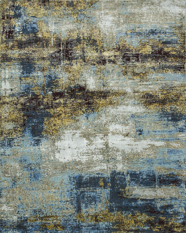 HomeRoots 8' X 10' Luxurious Blue Abstract Hand-Knotted Wool Area Rug - Perfect for Living Rooms & Bedrooms! 569469