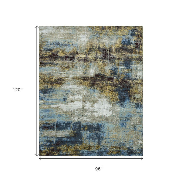 HomeRoots 8' X 10' Luxurious Blue Abstract Hand-Knotted Wool Area Rug - Perfect for Living Rooms & Bedrooms! 569469