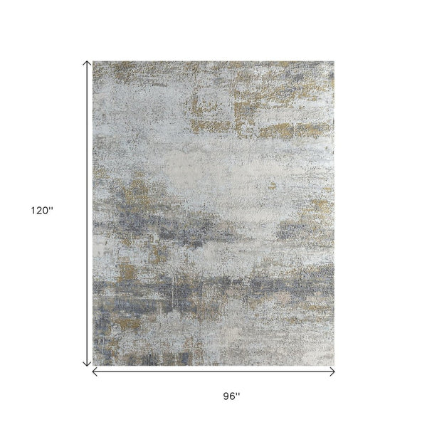 HomeRoots 8' X 10' Gold Abstract Hand-Knotted Area Rug - Luxurious Wool, Unique Design for Modern Interiors 569470