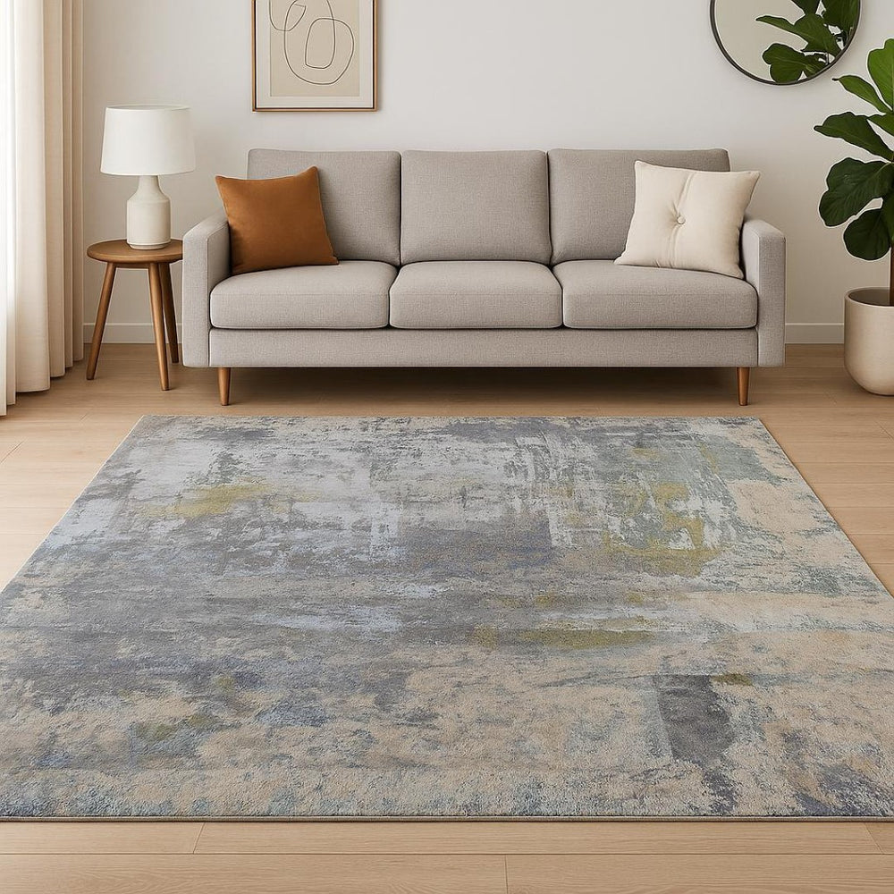 HomeRoots 8' X 10' Blue Abstract Hand-Knotted Area Rug - Luxurious Wool, Modern Design for Elegant Living Spaces 569471
