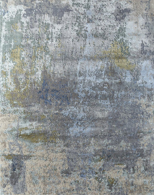 HomeRoots 8' X 10' Blue Abstract Hand-Knotted Area Rug - Luxurious Wool, Modern Design for Elegant Living Spaces 569471