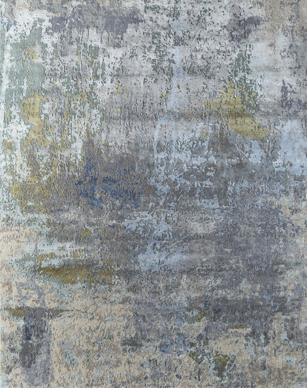 HomeRoots 8' X 10' Blue Abstract Hand-Knotted Area Rug - Luxurious Wool, Modern Design for Elegant Living Spaces 569471