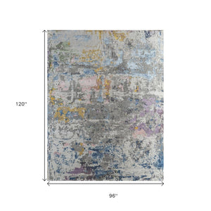 HomeRoots 8' X 10' Blue Abstract Hand-Knotted Area Rug - Artisanal Quality, Modern Design, and Cozy Comfort! 569473