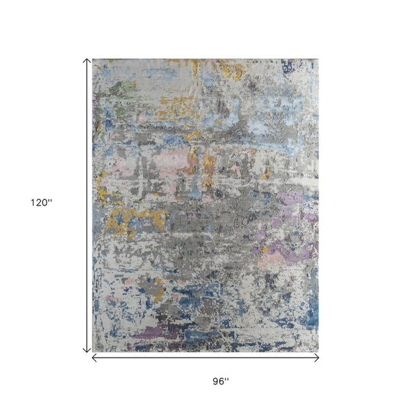 HomeRoots 8' X 10' Blue Abstract Hand-Knotted Area Rug - Artisanal Quality, Modern Design, and Cozy Comfort! 569473