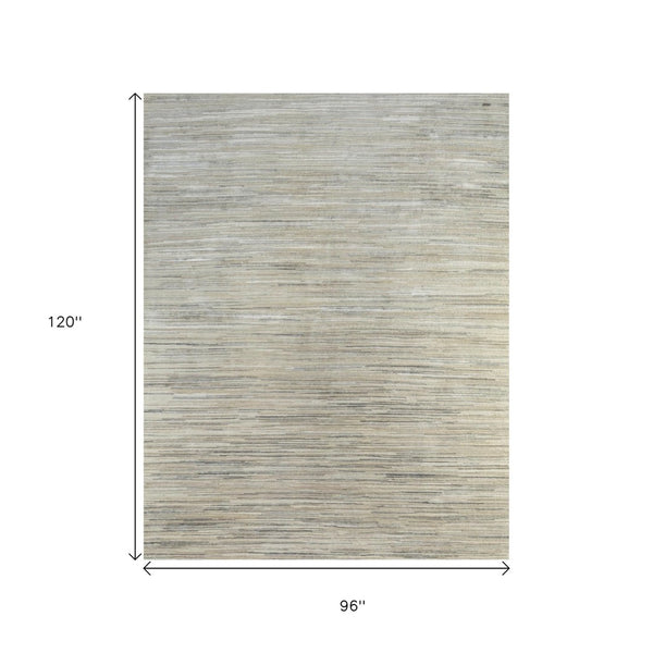 HomeRoots 8' X 10' Beige Abstract Hand-Knotted Area Rug - Luxurious Wool, Durable Design, and Timeless Style! 569474